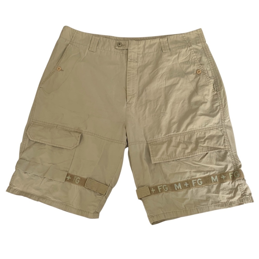 Marithe Francois Girbaud Cargo Shorts Mens 42 Beige Thigh Strap Y2K Streetwear